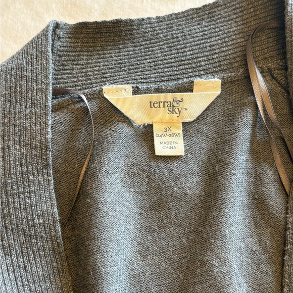 Terra & Sky 3X Charcoal Long Open Front Cardigan Duster - Picture 3 of 9